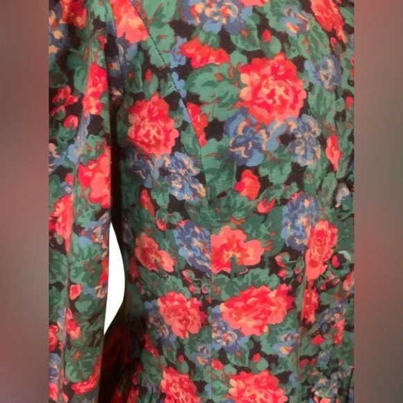 Vintage Laura Ashley button down puff sleeve drop waist floral midi dress sz 12 - Picture 4 of 11
